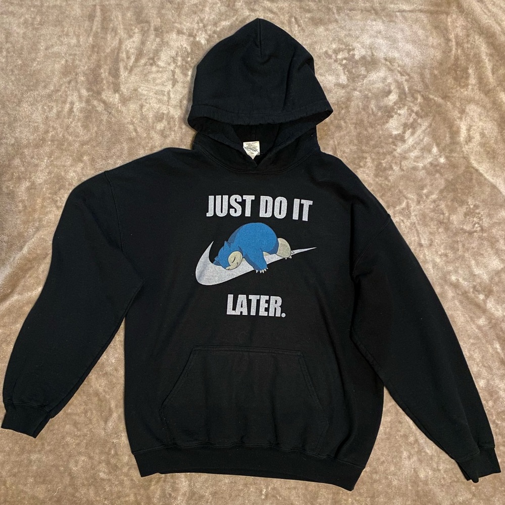 Black Gildan Heavy Blend Hoodie Swooshlax “Just Do It Later” Snorlax Size Large